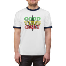 Load image into Gallery viewer, Unisex Good Vibes Only Ringer Tee.