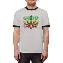 Load image into Gallery viewer, Unisex Good Vibes Only Ringer Tee.