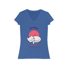 Load image into Gallery viewer, Women&#39;s &quot;Cat Nap&quot; Jersey Short Sleeve V-Neck Tee. $29.99
