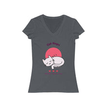 Load image into Gallery viewer, Women&#39;s &quot;Cat Nap&quot; Jersey Short Sleeve V-Neck Tee. $29.99
