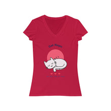 Load image into Gallery viewer, Women&#39;s &quot;Cat Nap&quot; Jersey Short Sleeve V-Neck Tee. $29.99
